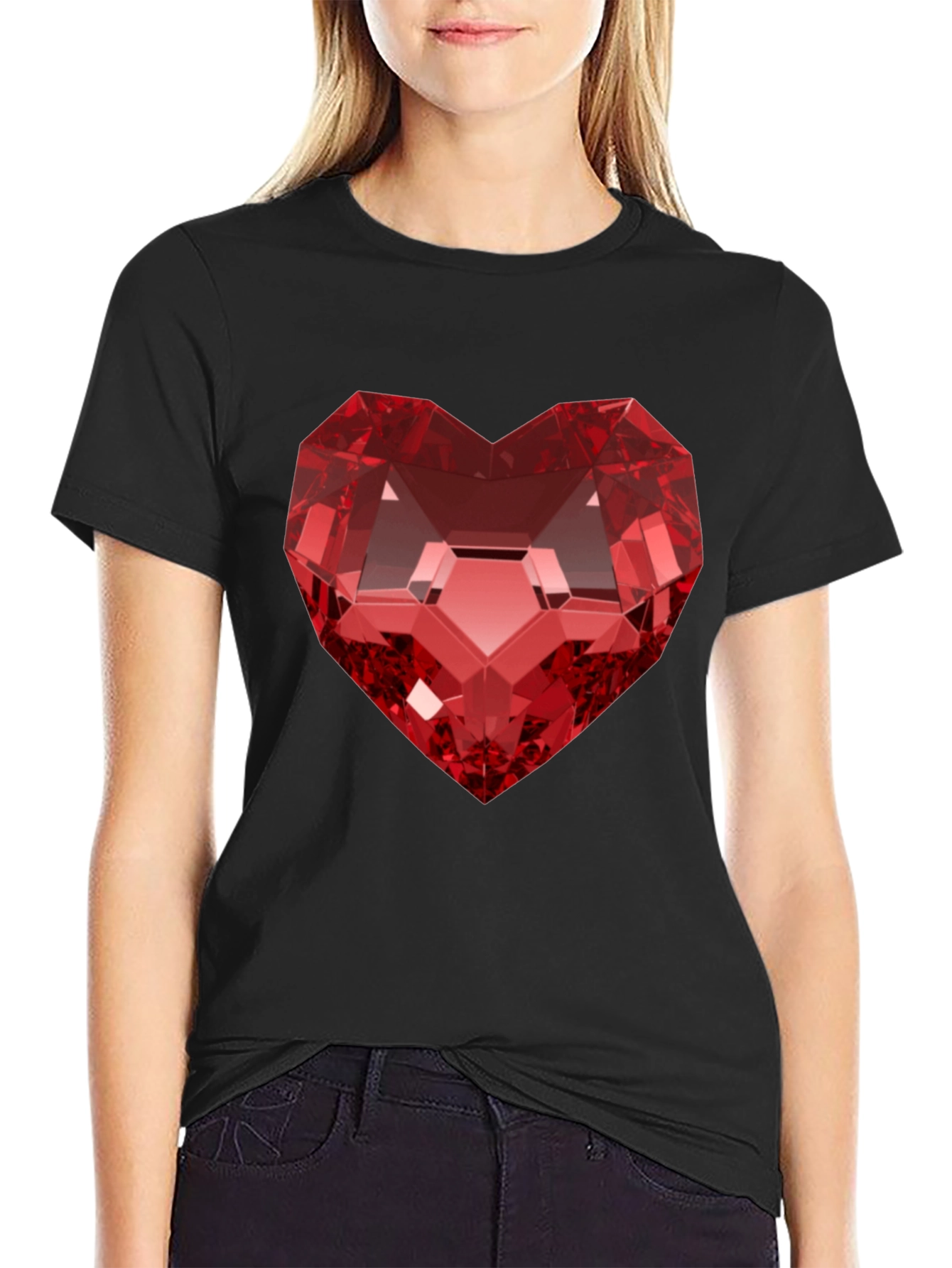 Red Heart Gem Black T-Shirt
