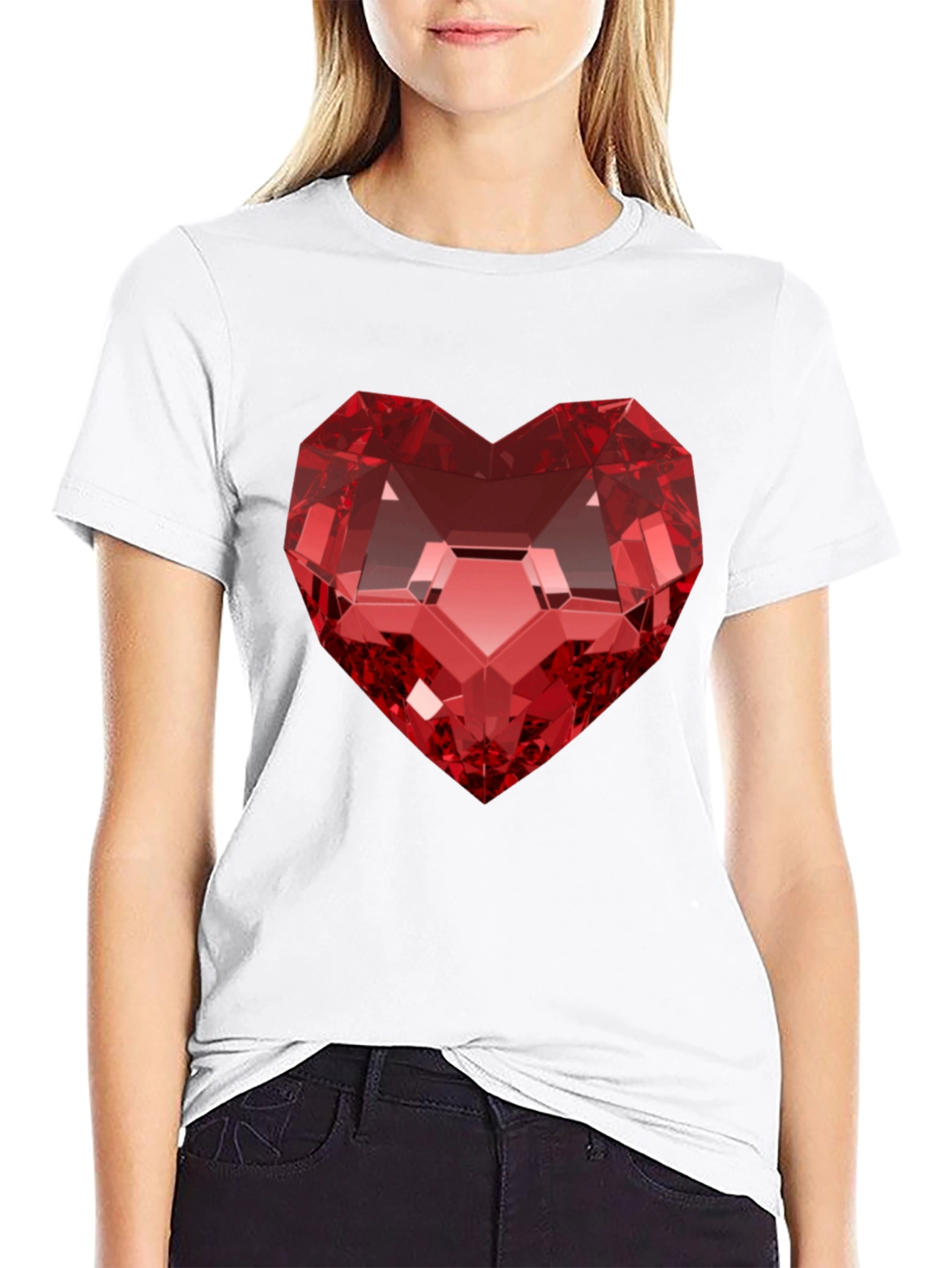 Red Heart Gem Black T-Shirt