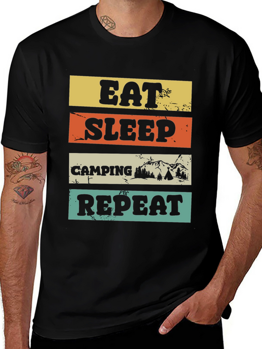 Eat Sleep Camping Repeat Black T-Shirt