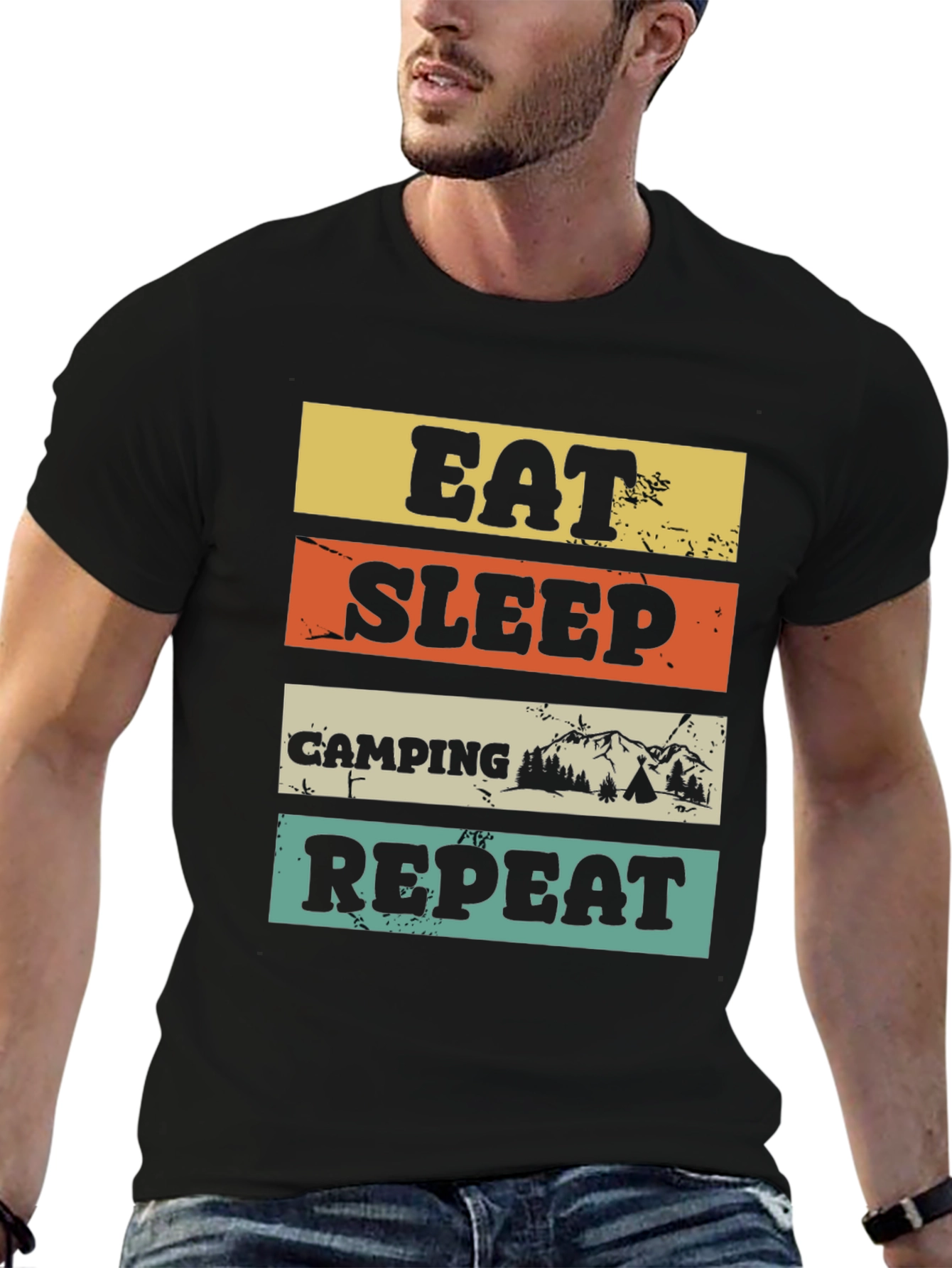 Eat Sleep Camping Repeat Black T-Shirt
