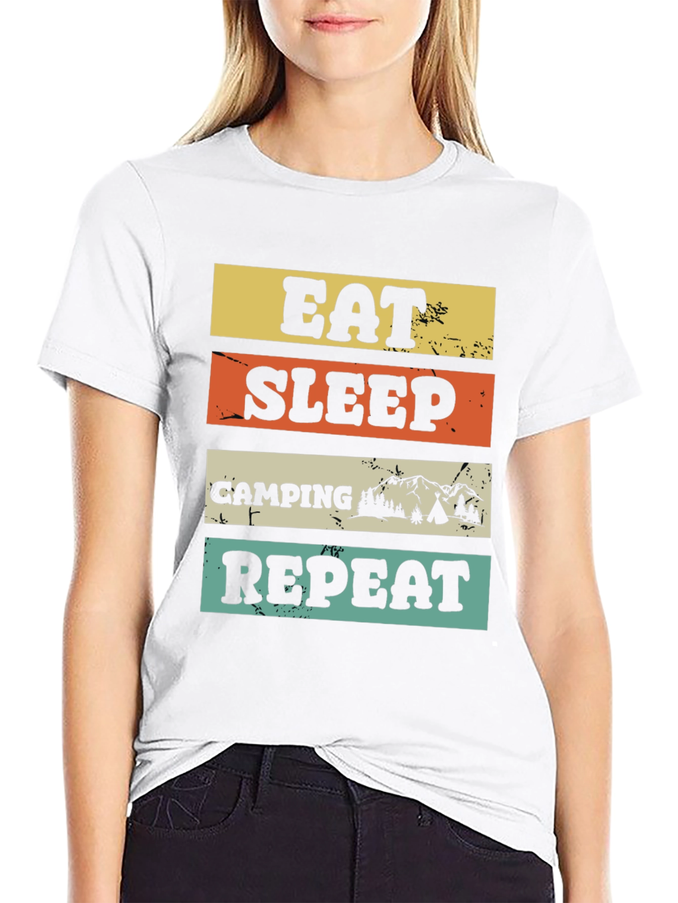 Eat Sleep Camping Repeat Black T-Shirt