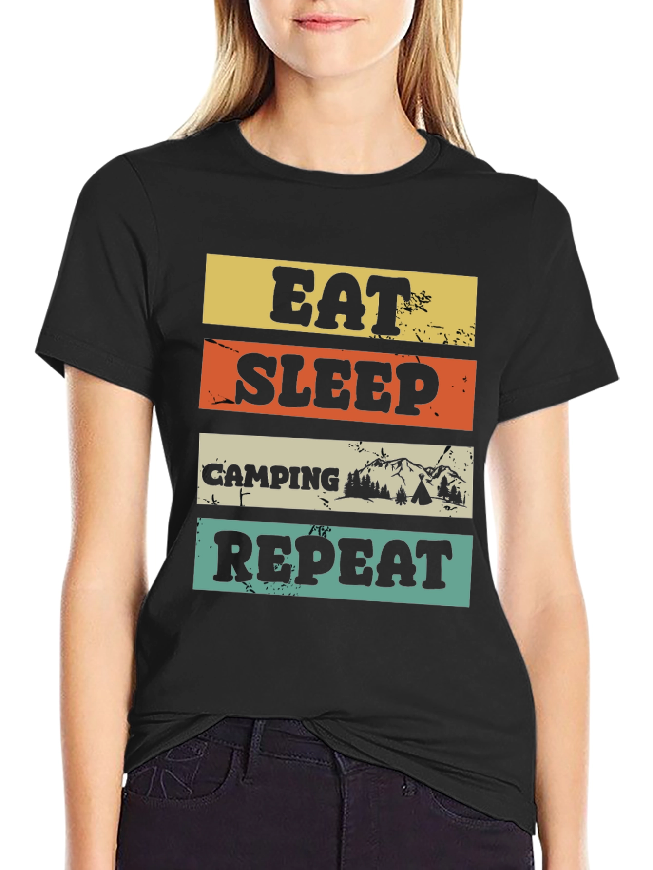 Eat Sleep Camping Repeat Black T-Shirt