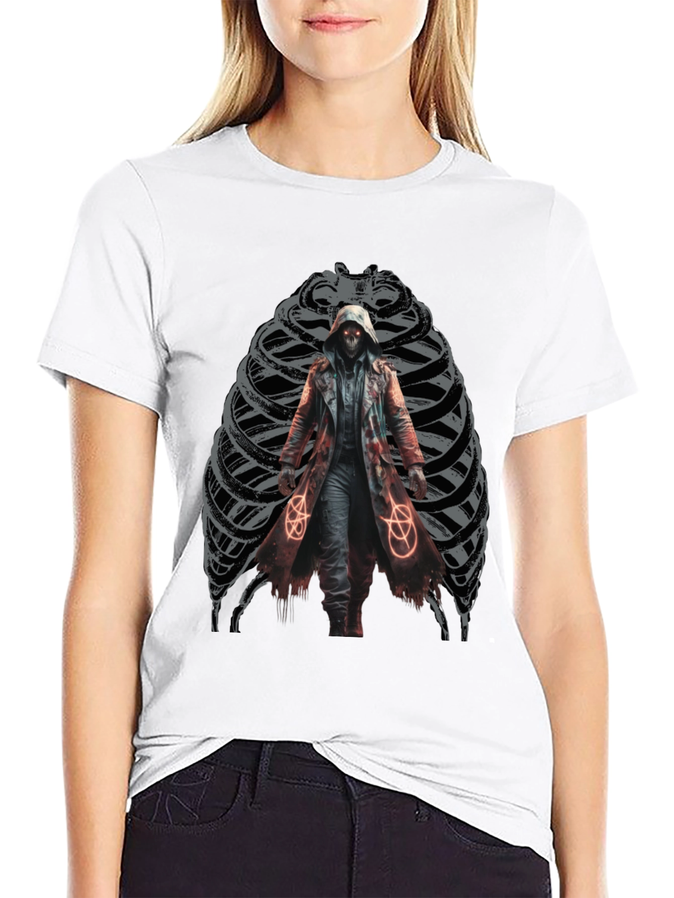 Grim Reaper Ribcage Graphic T-Shirt - Dark Gothic Style