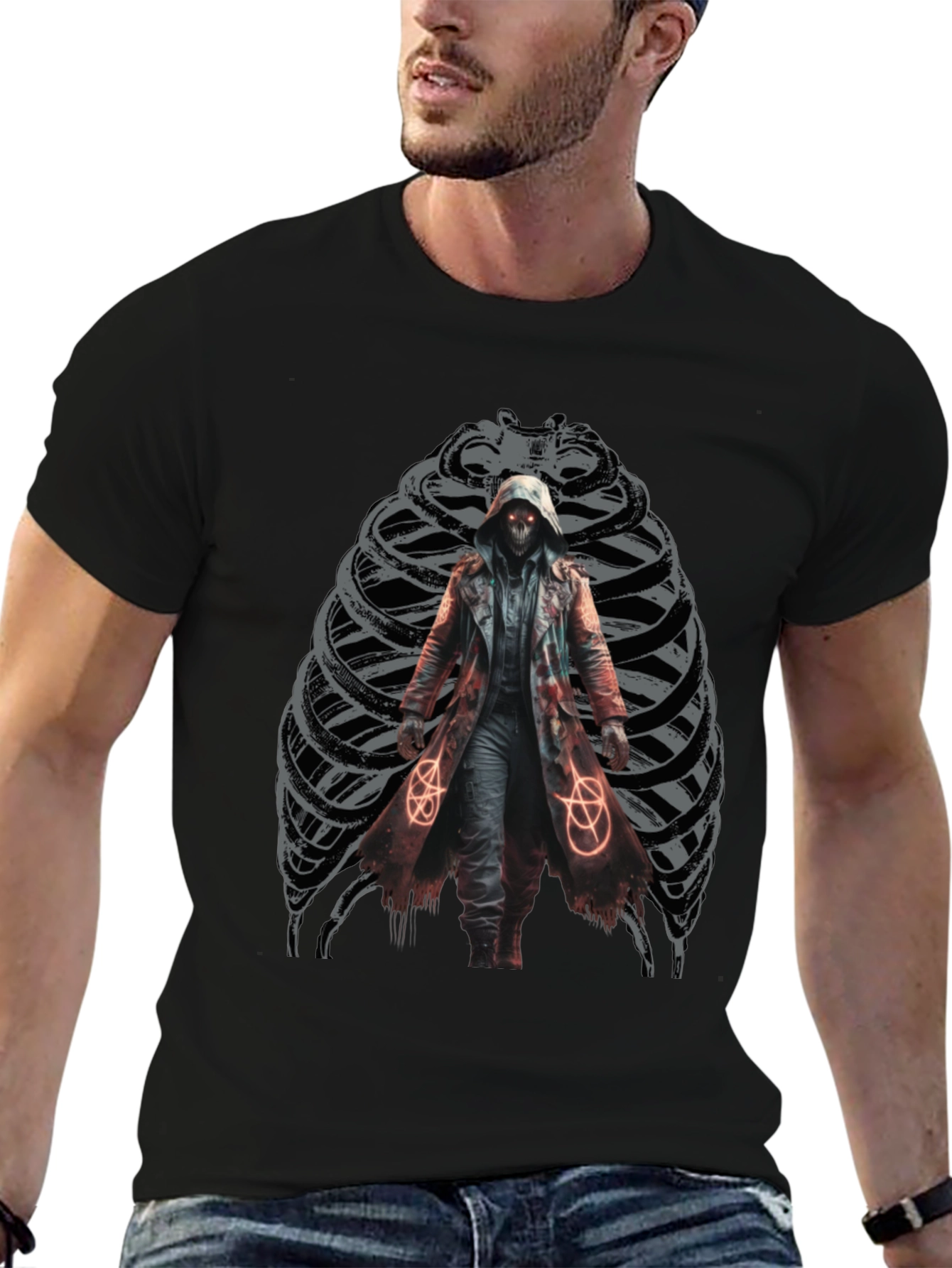 Grim Reaper Ribcage Graphic T-Shirt - Dark Gothic Style