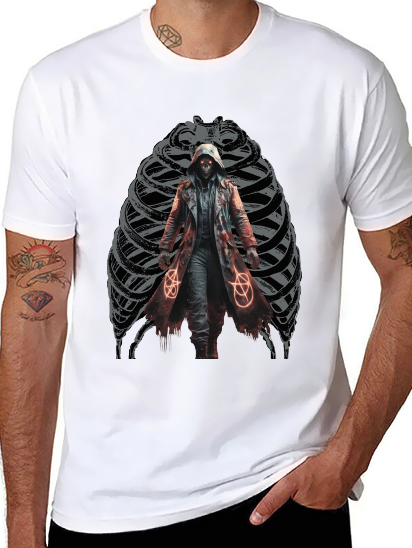 Grim Reaper Ribcage Graphic T-Shirt - Dark Gothic Style
