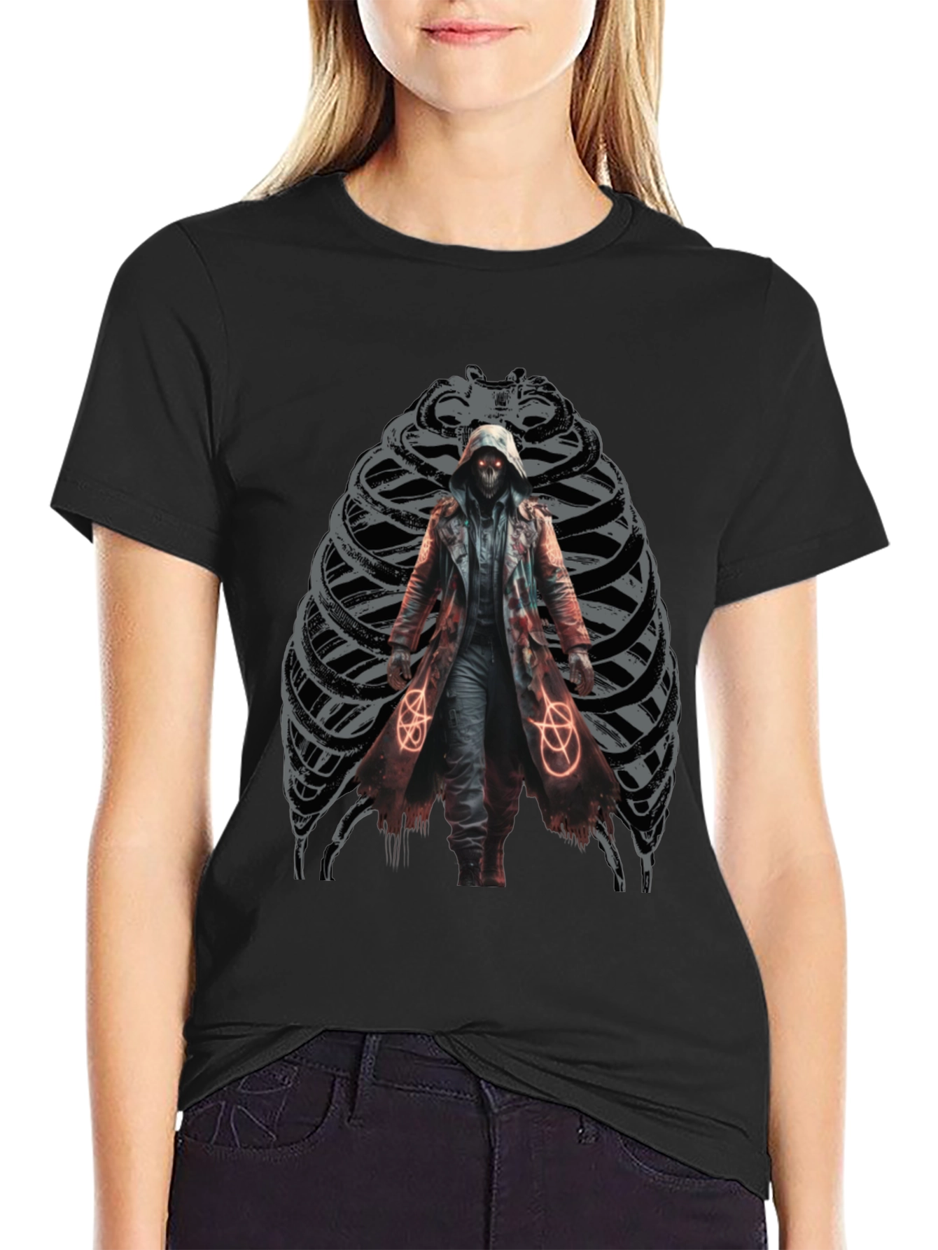 Grim Reaper Ribcage Graphic T-Shirt - Dark Gothic Style