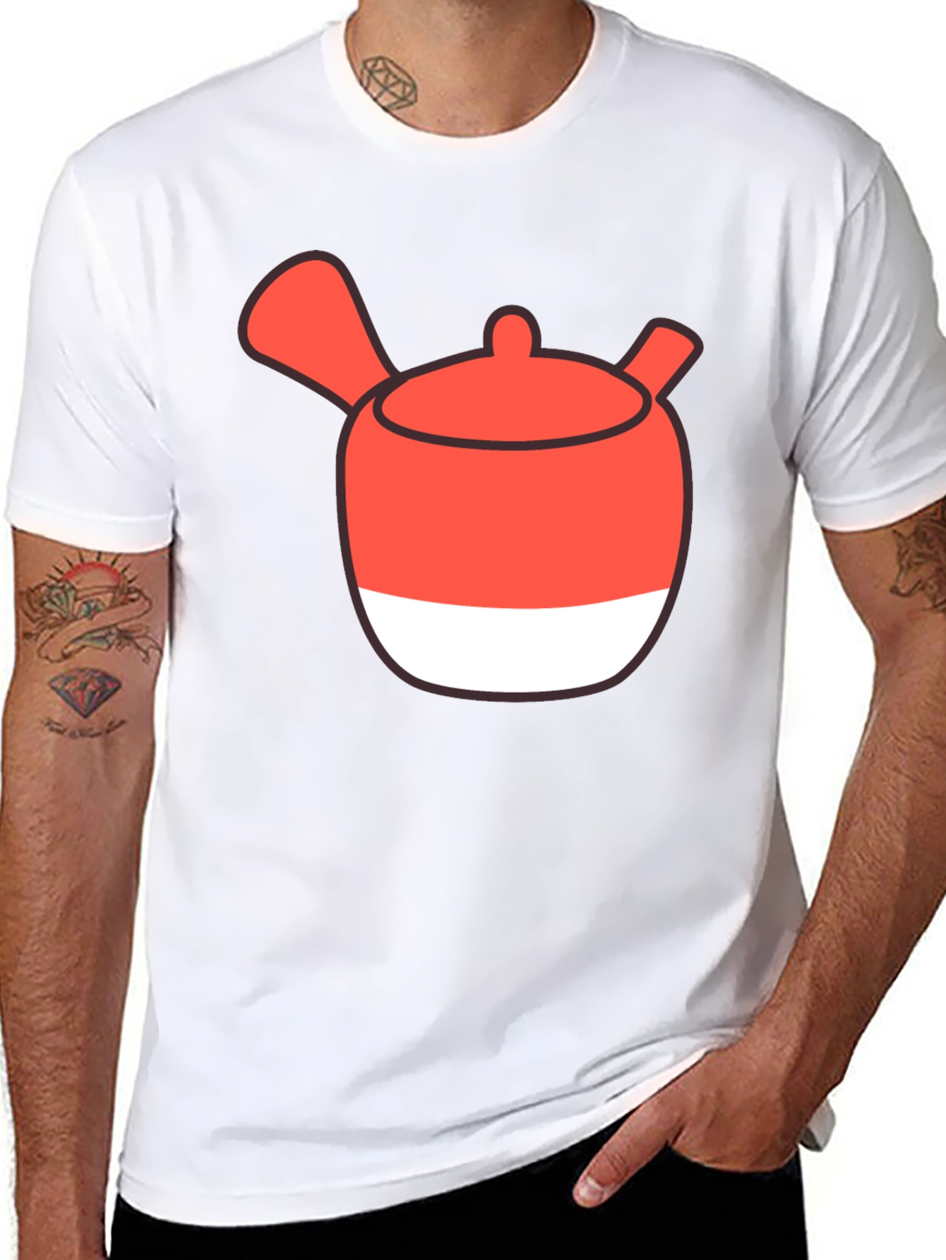 Whimsical Tea Pot Graphic Tee - Casual Black T-Shirt