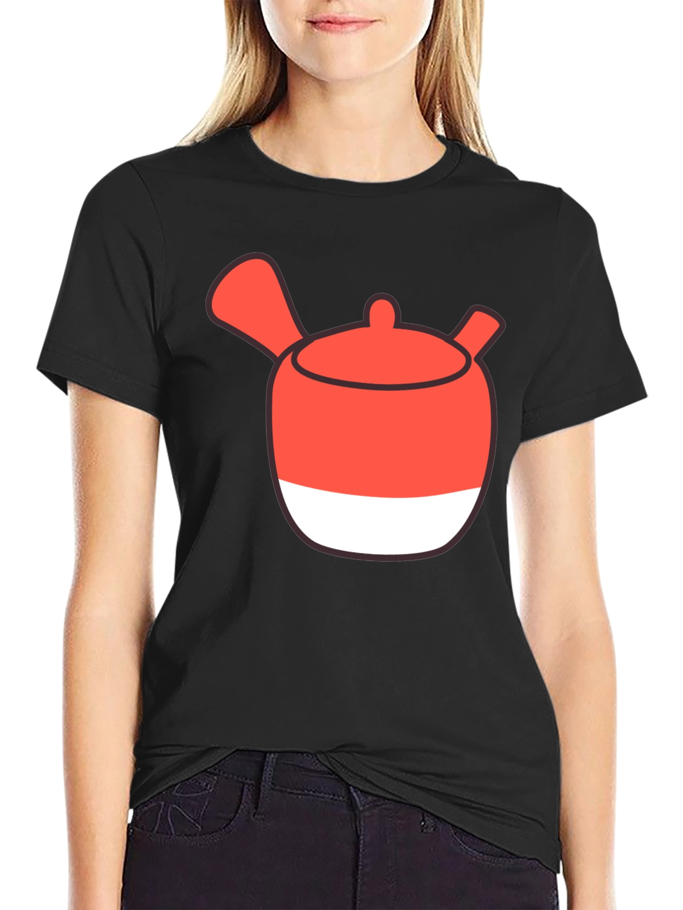 Whimsical Tea Pot Graphic Tee - Casual Black T-Shirt