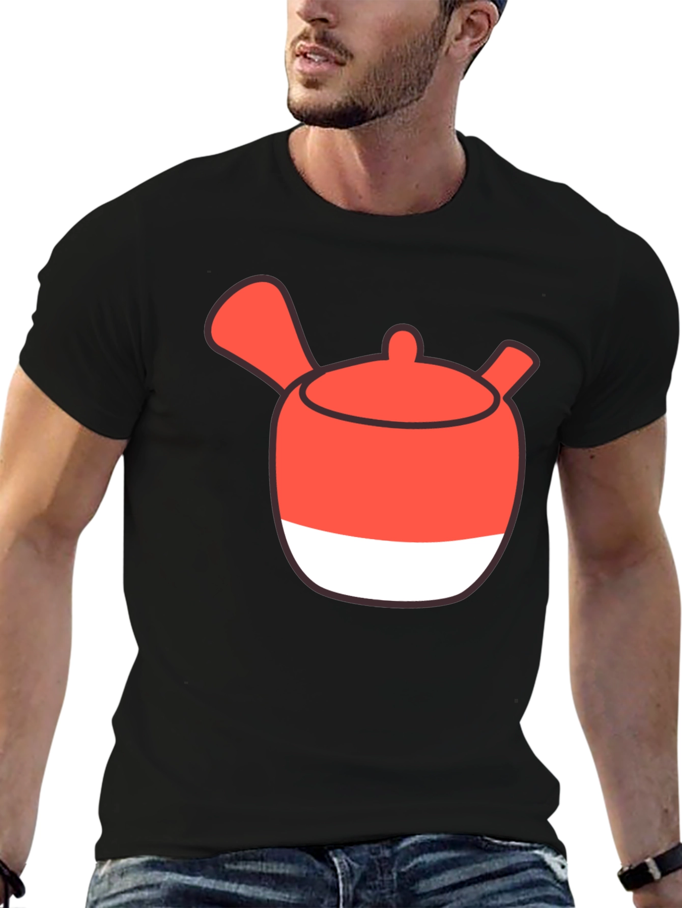 Whimsical Tea Pot Graphic Tee - Casual Black T-Shirt