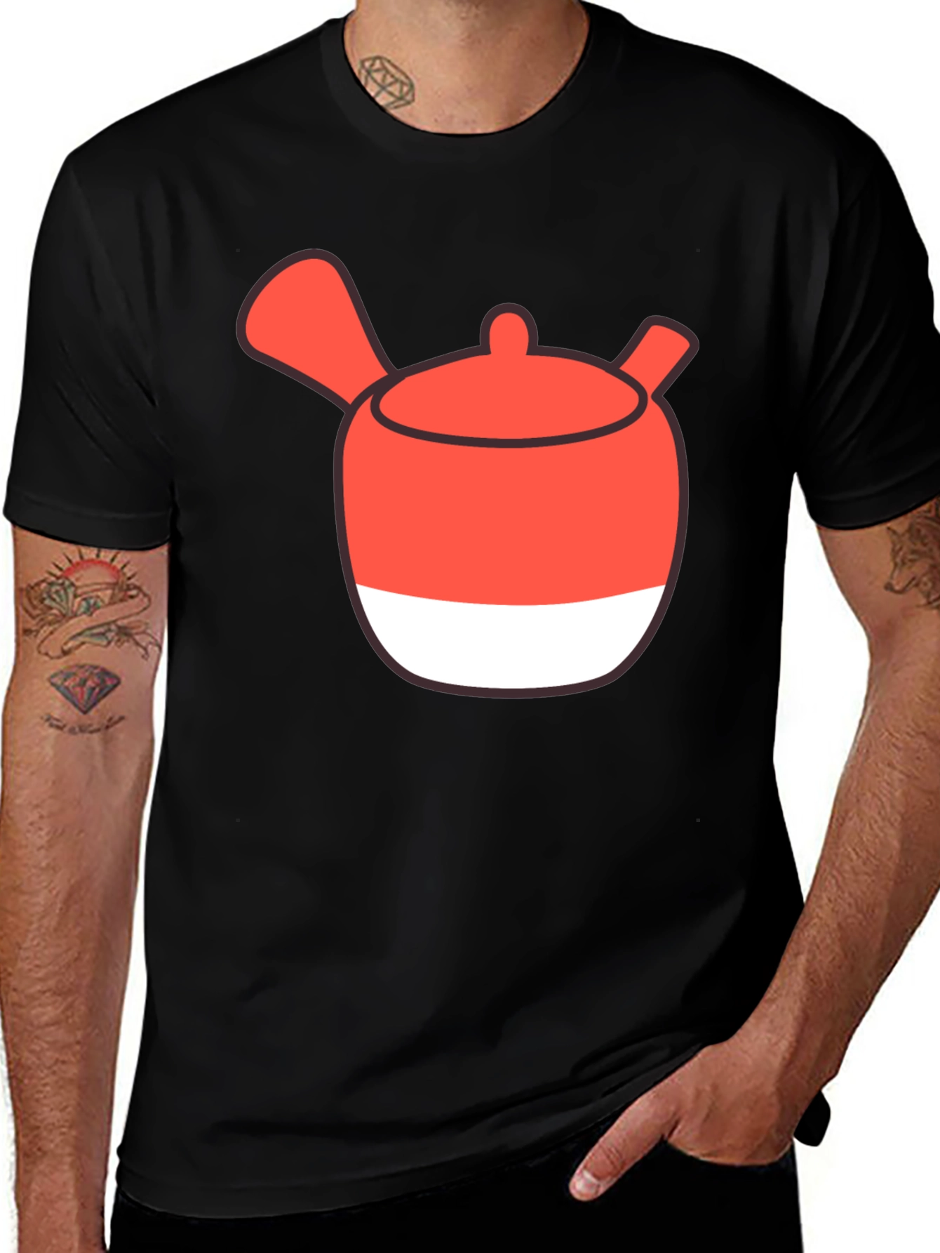 Whimsical Tea Pot Graphic Tee - Casual Black T-Shirt