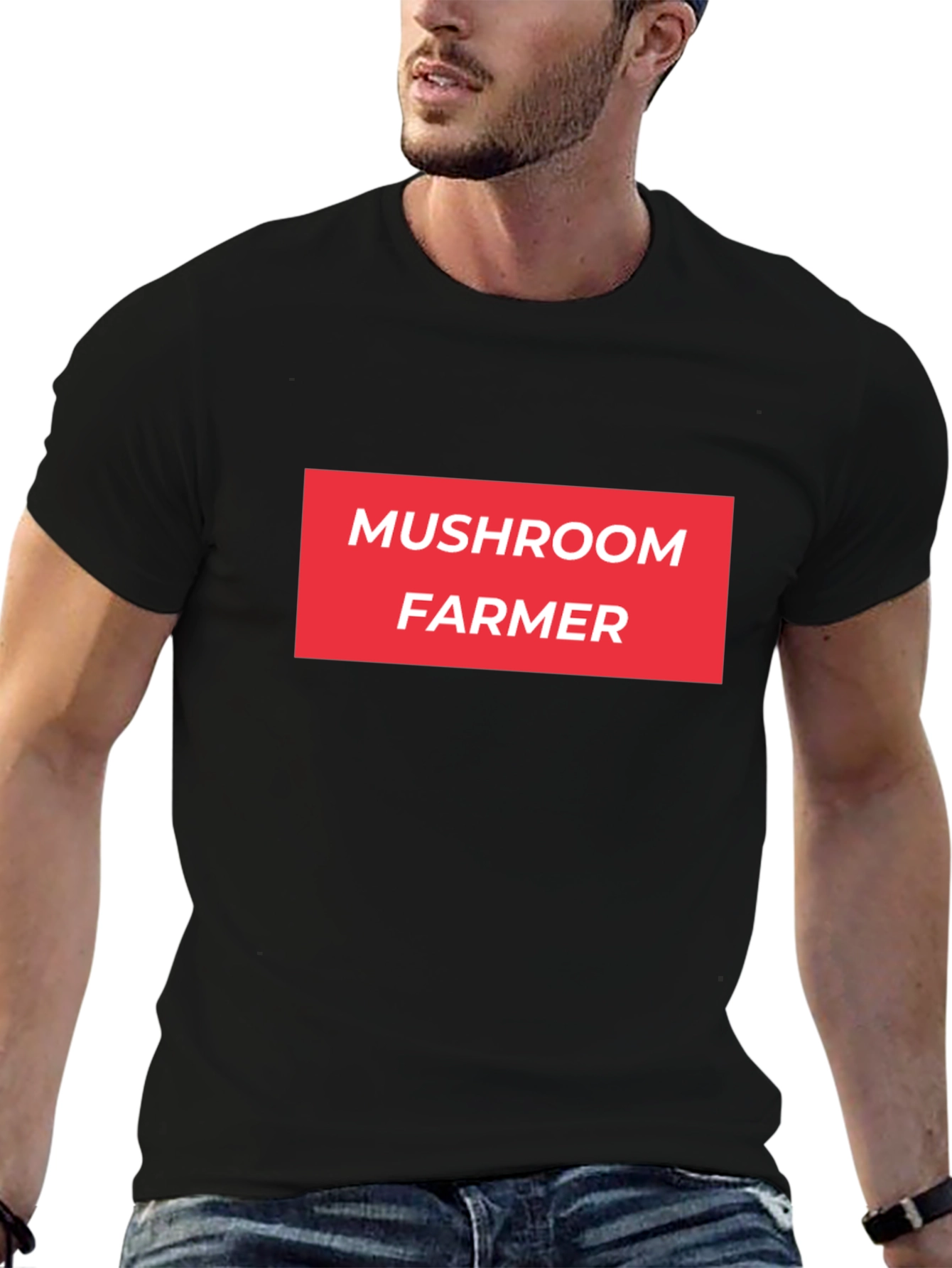 Mushroom Farmer Graphic Tee - Bold Red Text