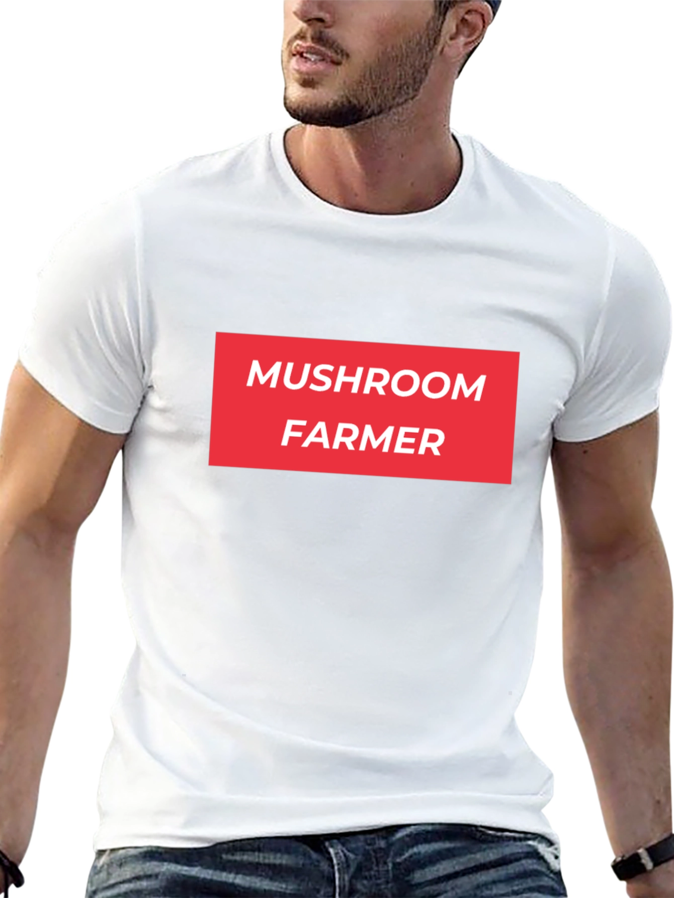 Mushroom Farmer Graphic Tee - Bold Red Text