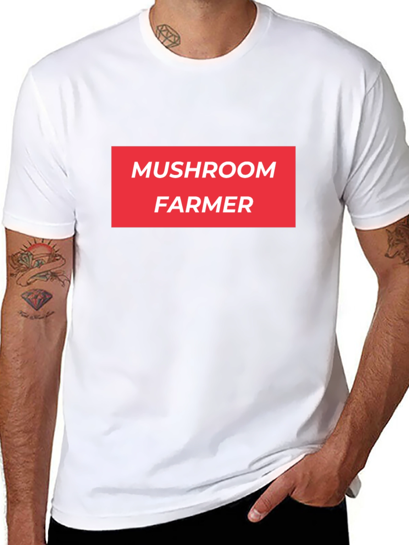 Mushroom Farmer Graphic Tee - Bold Red Text