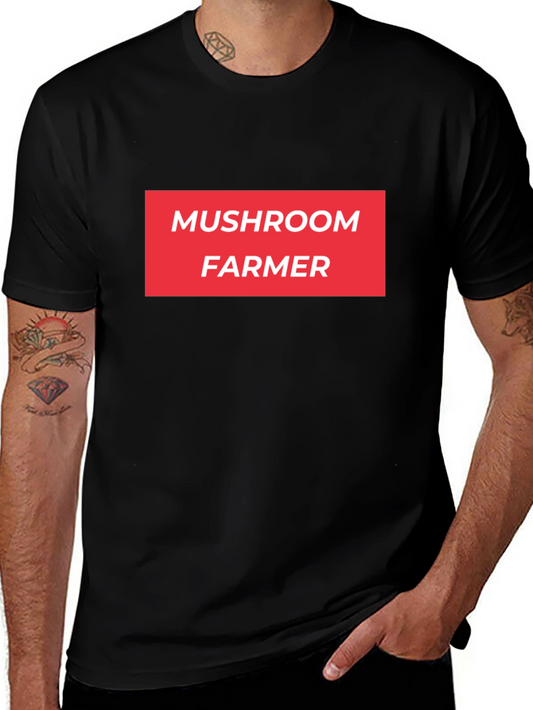 Mushroom Farmer Graphic Tee - Bold Red Text