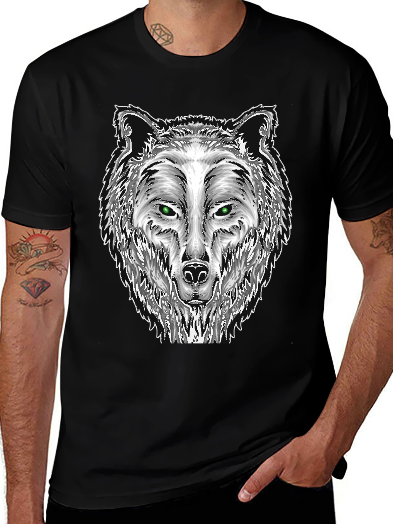 Black Wolf Graphic Tee - Mens Fashion