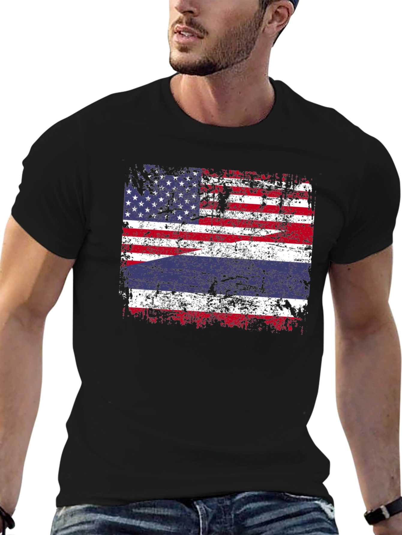 USA Thailand Flag Graphic Tee - Distressed Print T-Shirt