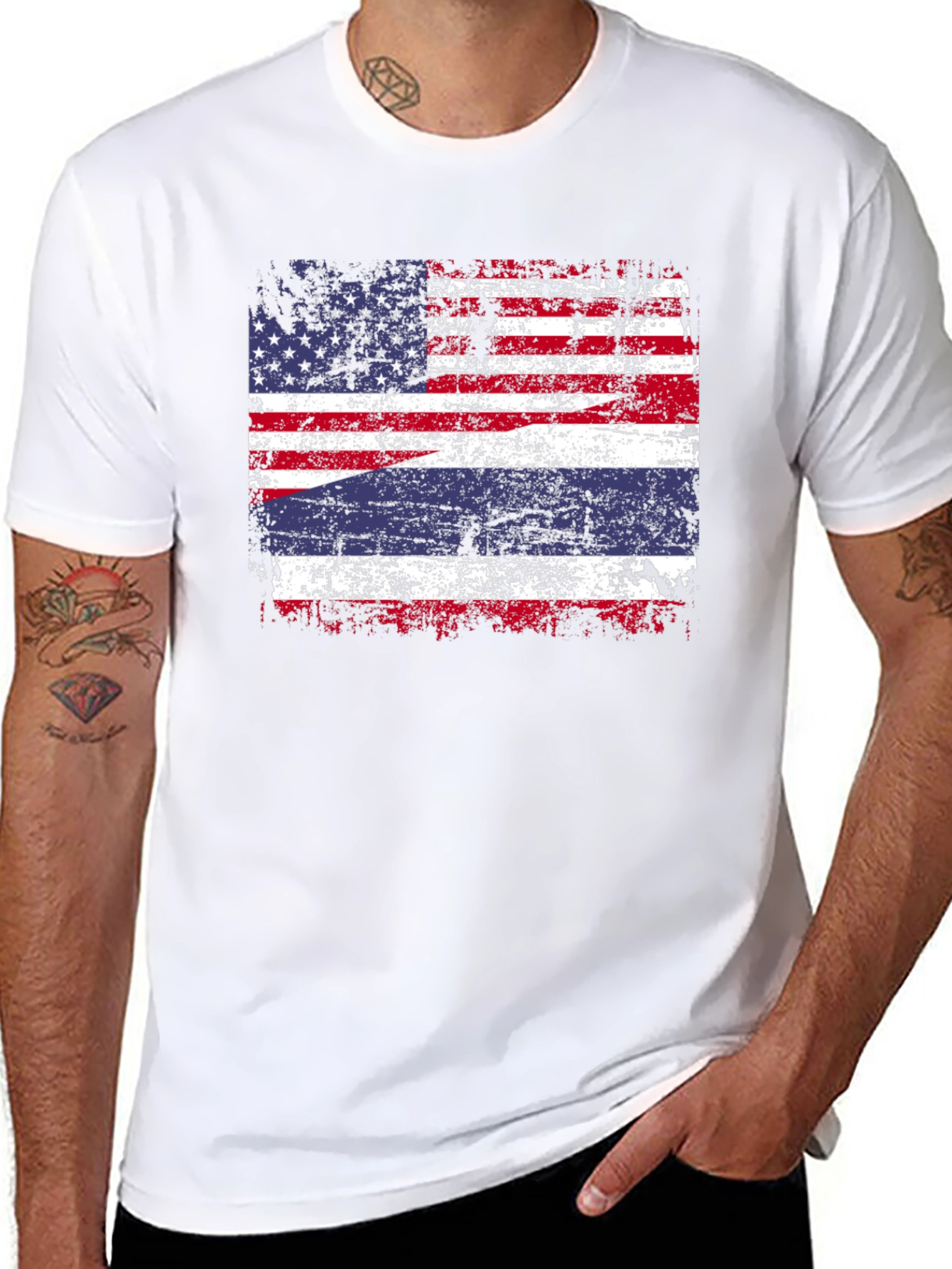 USA Thailand Flag Graphic Tee - Distressed Print T-Shirt