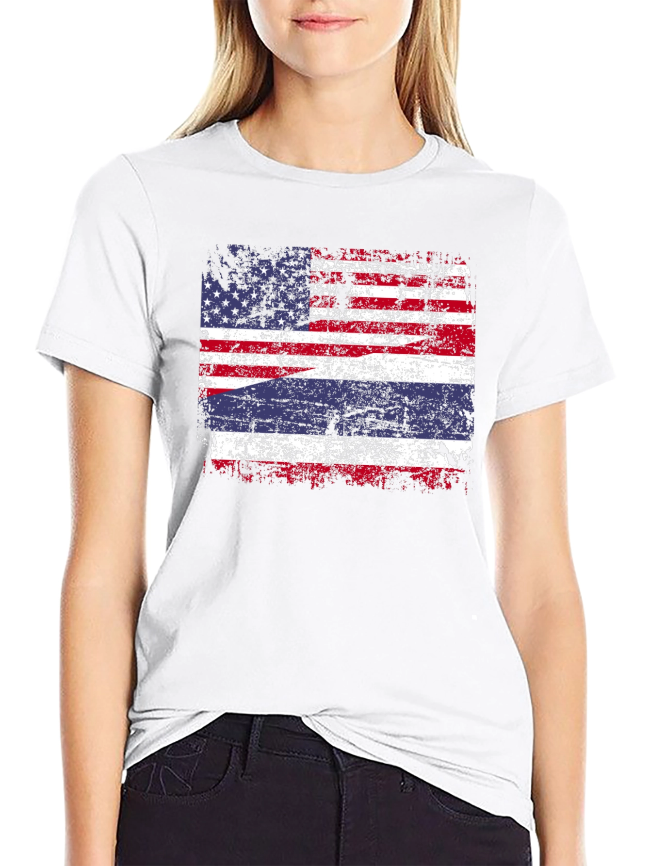USA Thailand Flag Graphic Tee - Distressed Print T-Shirt