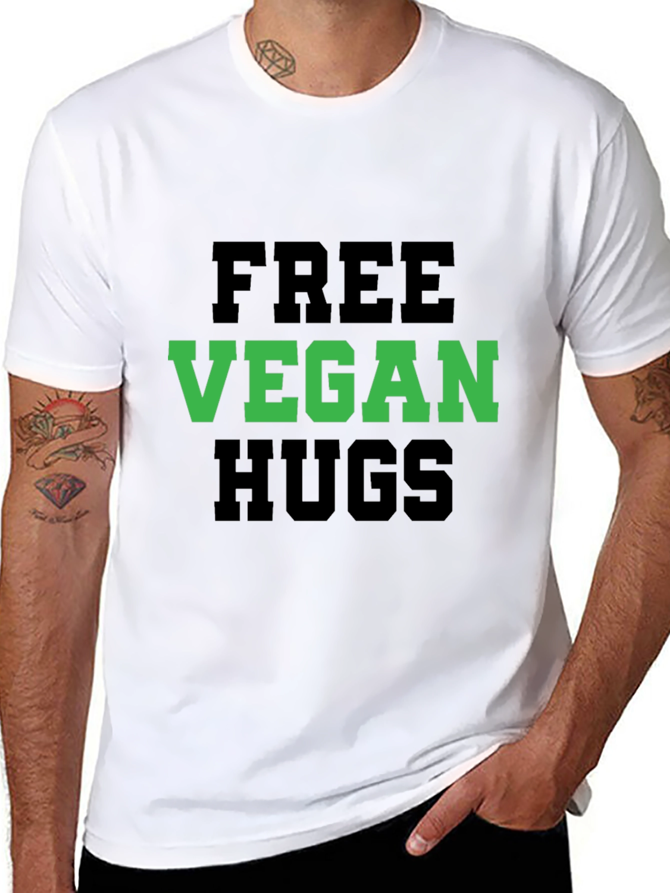 Vegan Hugs T-Shirt - Black Crew Neck Tee
