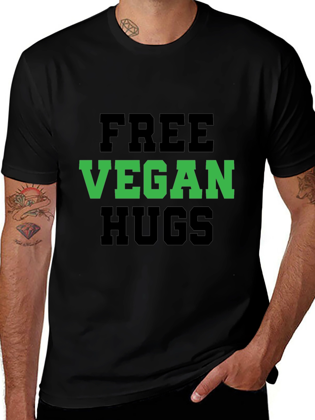 Vegan Hugs T-Shirt - Black Crew Neck Tee