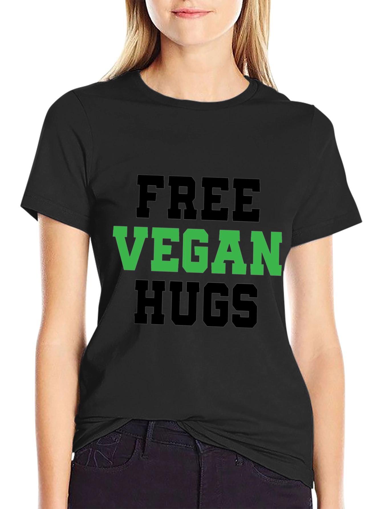 Vegan Hugs T-Shirt - Black Crew Neck Tee