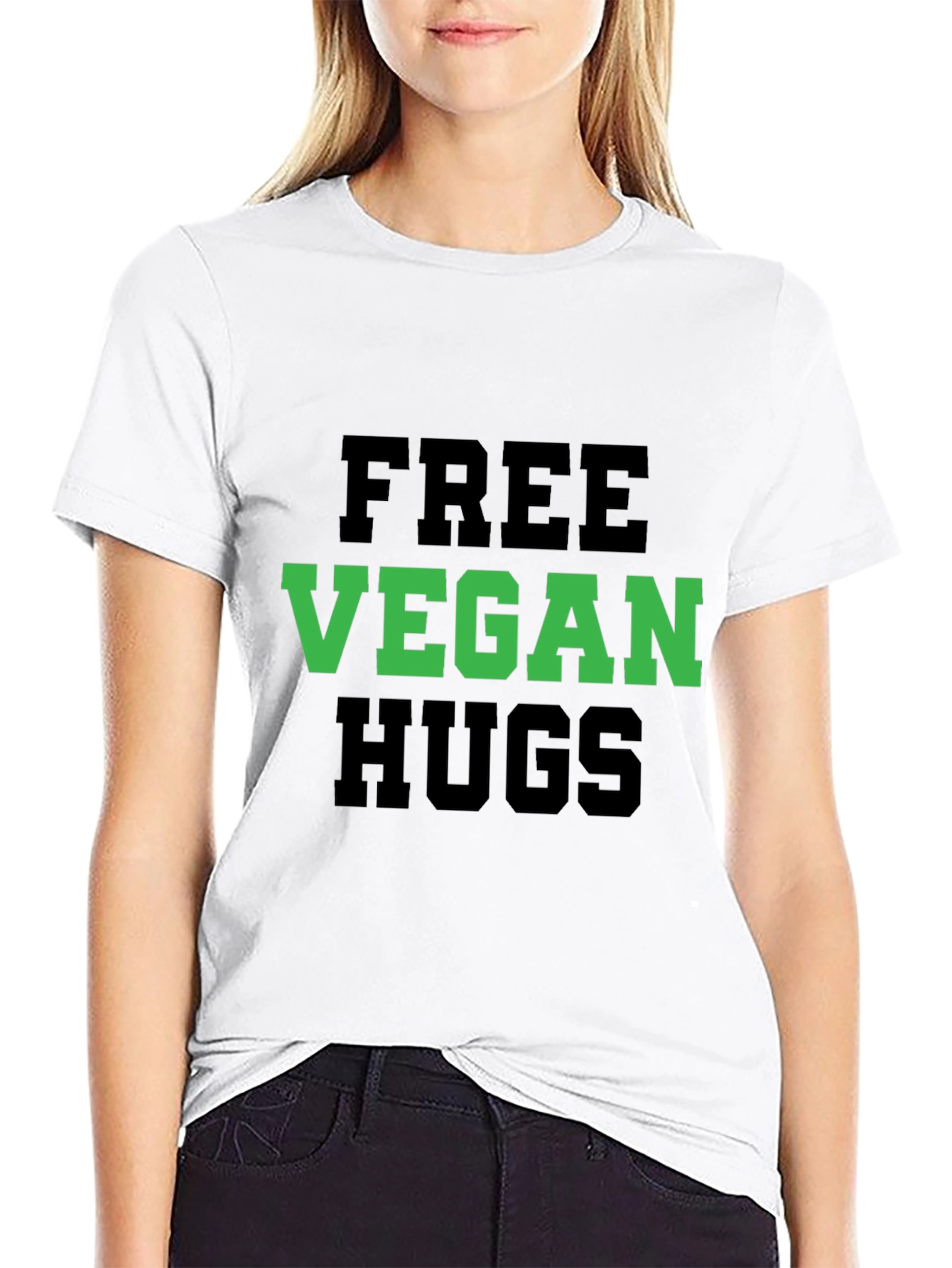 Vegan Hugs T-Shirt - Black Crew Neck Tee