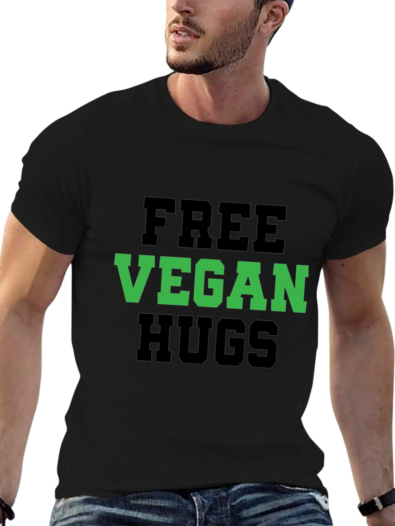 Vegan Hugs T-Shirt - Black Crew Neck Tee