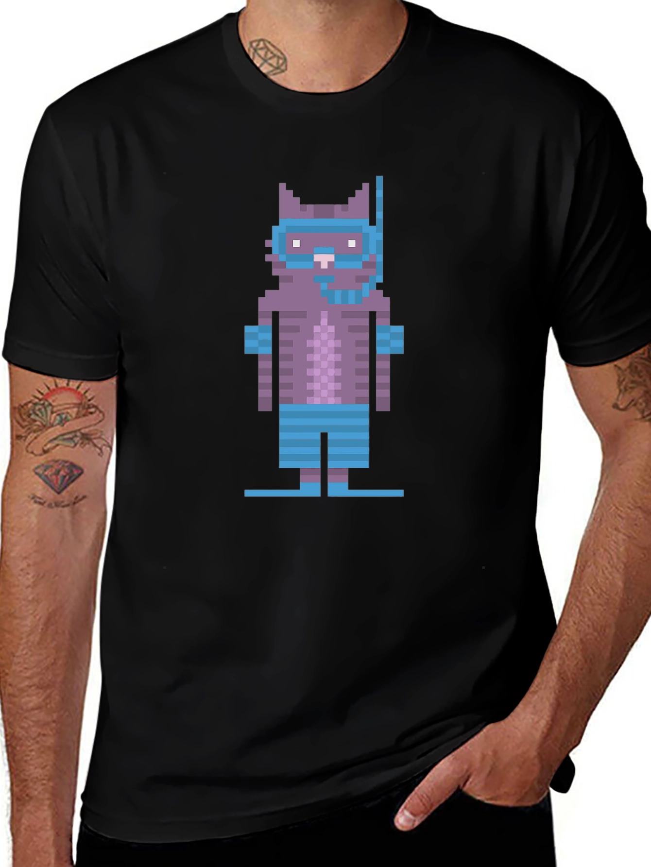 Pixel Cat Snorkel T-Shirt - Retro Gaming Style