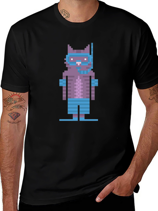 Pixel Cat Snorkel T-Shirt - Retro Gaming Style