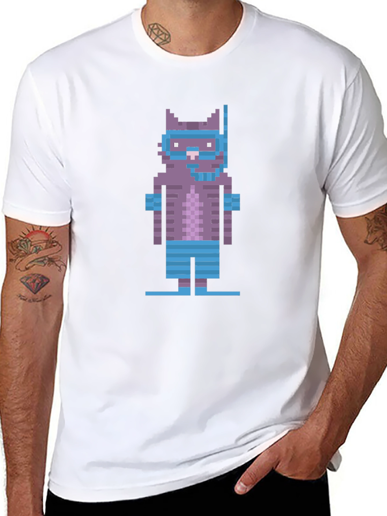 Pixel Cat Snorkel T-Shirt - Retro Gaming Style