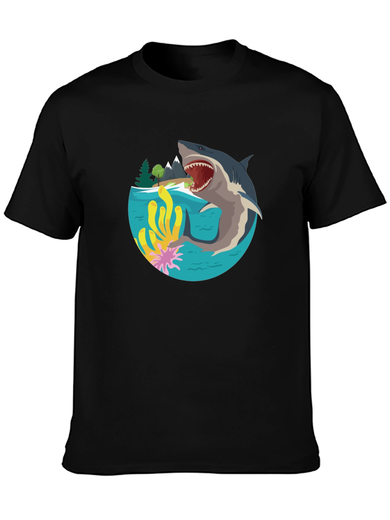 Shark Graphic Print T-Shirt - Black