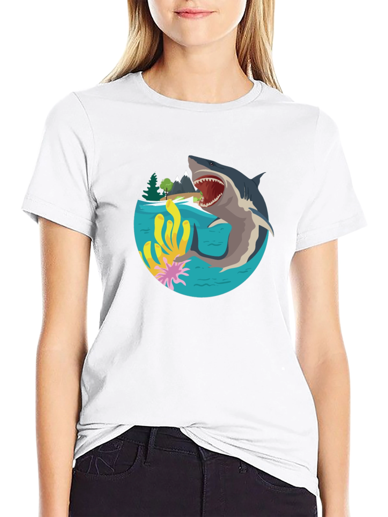 Shark Graphic Print T-Shirt - Black