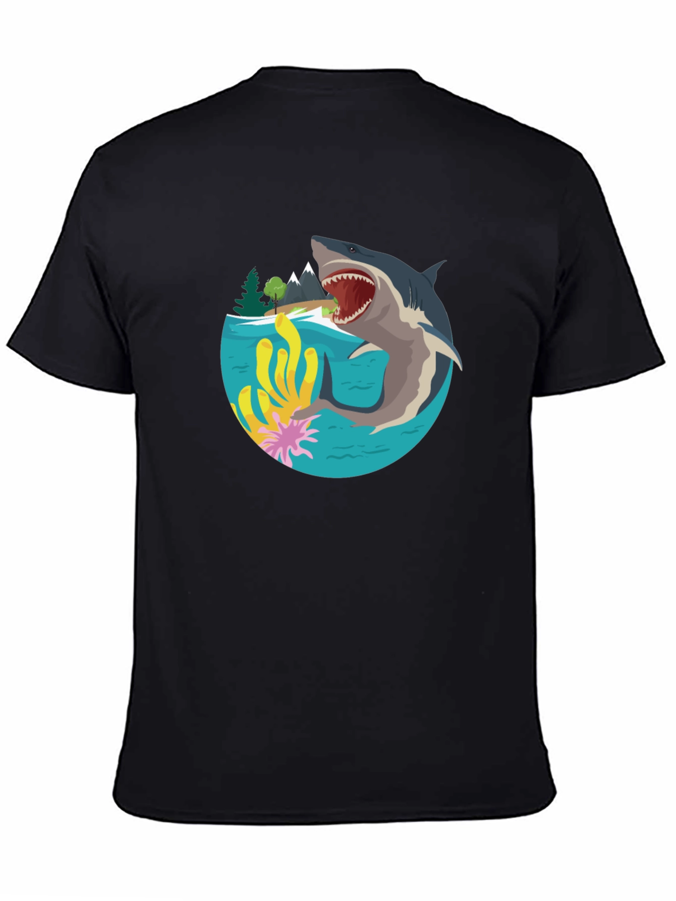 Shark Graphic Print T-Shirt - Black