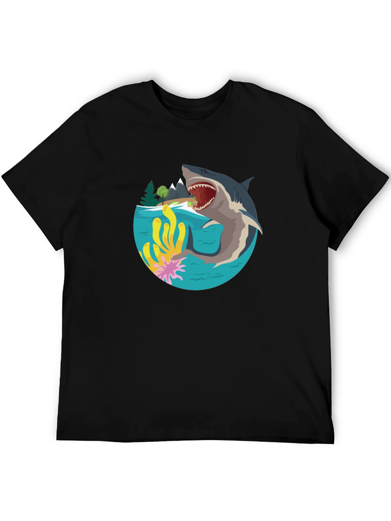 Shark Graphic Print T-Shirt - Black