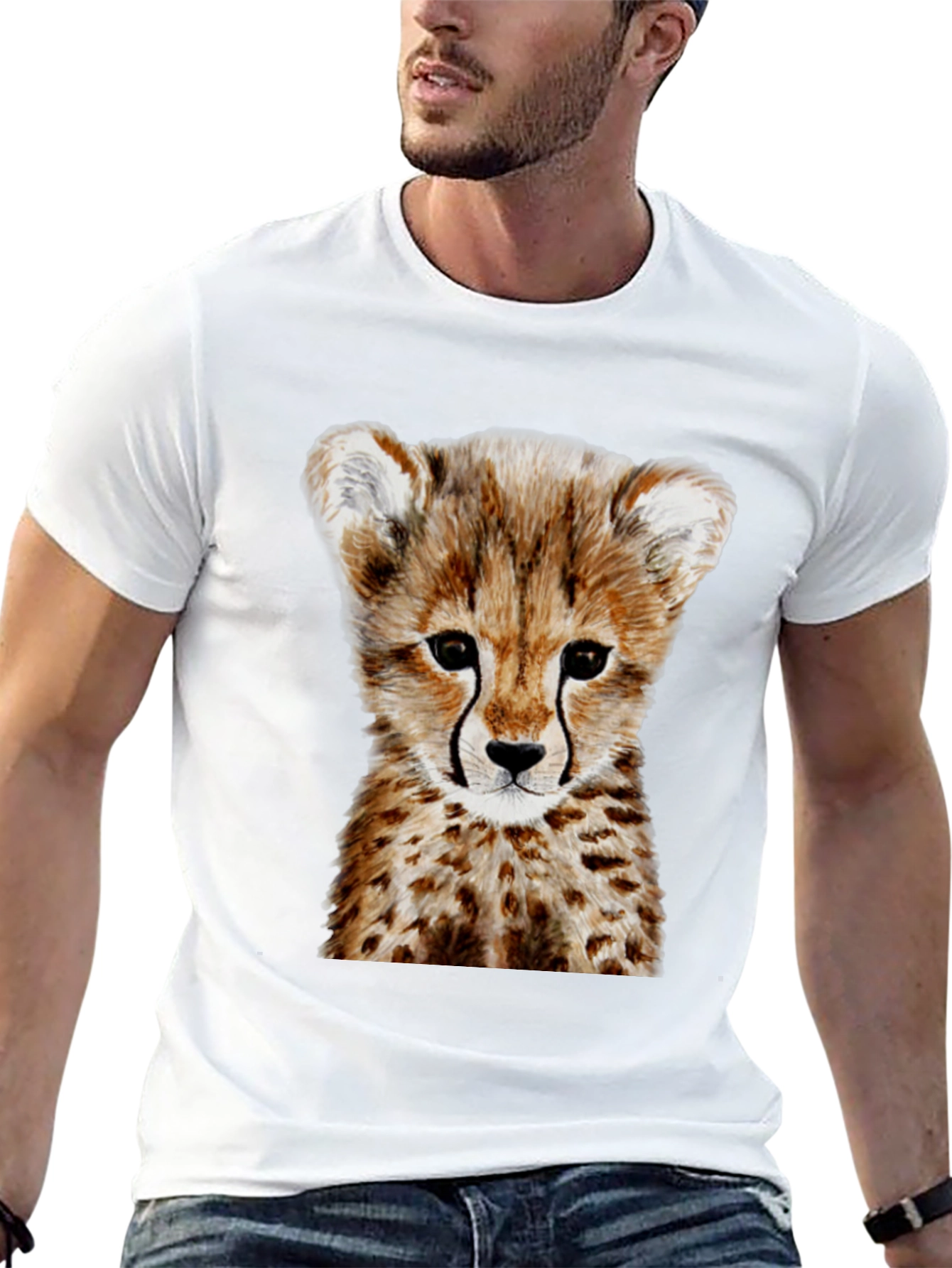 Cheetah Cub Graphic Tee - Black Cotton T-Shirt