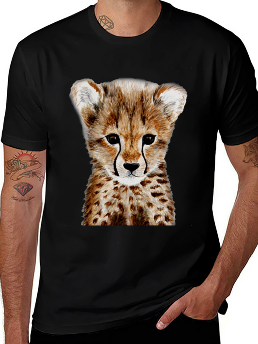 Cheetah Cub Graphic Tee - Black Cotton T-Shirt