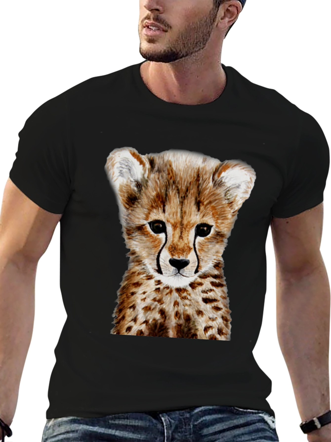 Cheetah Cub Graphic Tee - Black Cotton T-Shirt