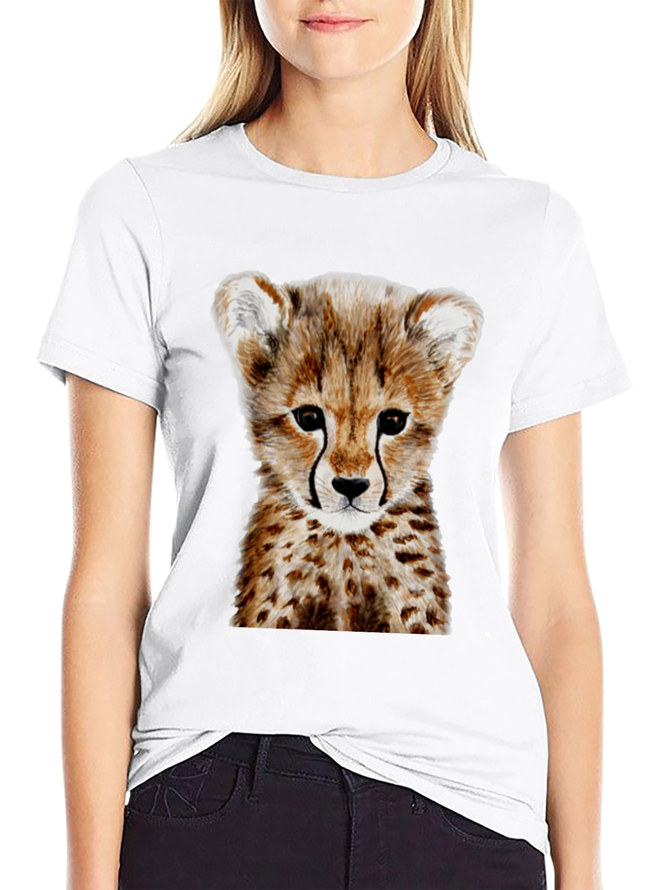 Cheetah Cub Graphic Tee - Black Cotton T-Shirt
