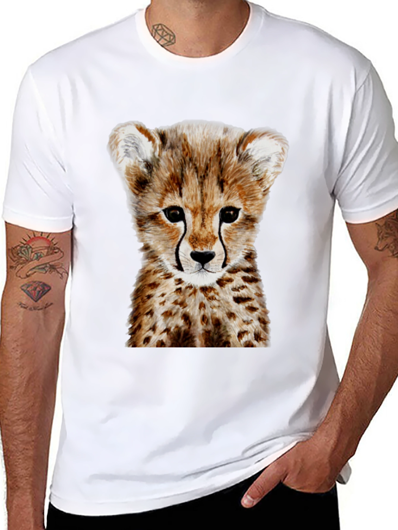 Cheetah Cub Graphic Tee - Black Cotton T-Shirt