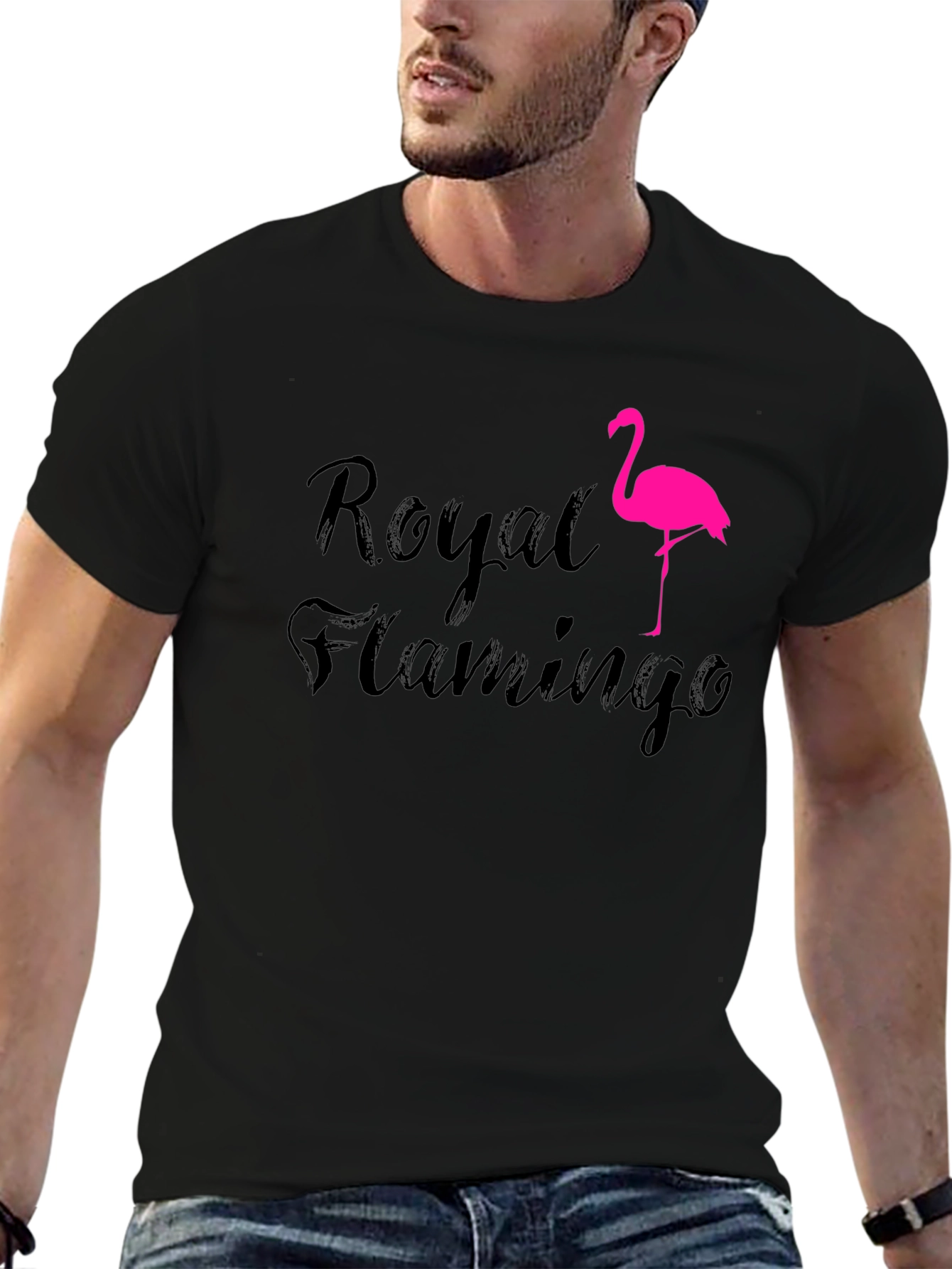 Royal Flamingo Black T-Shirt