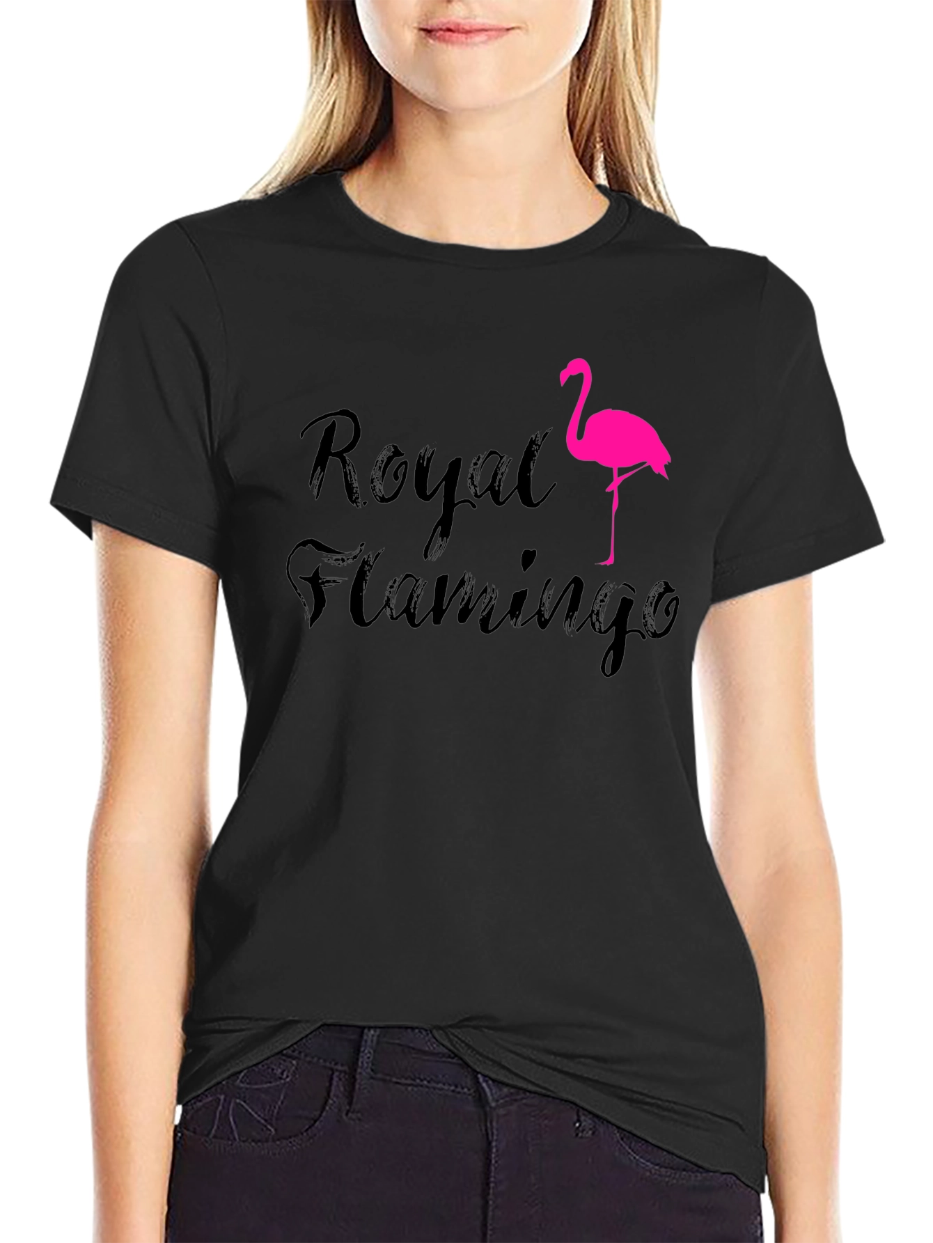 Royal Flamingo Black T-Shirt