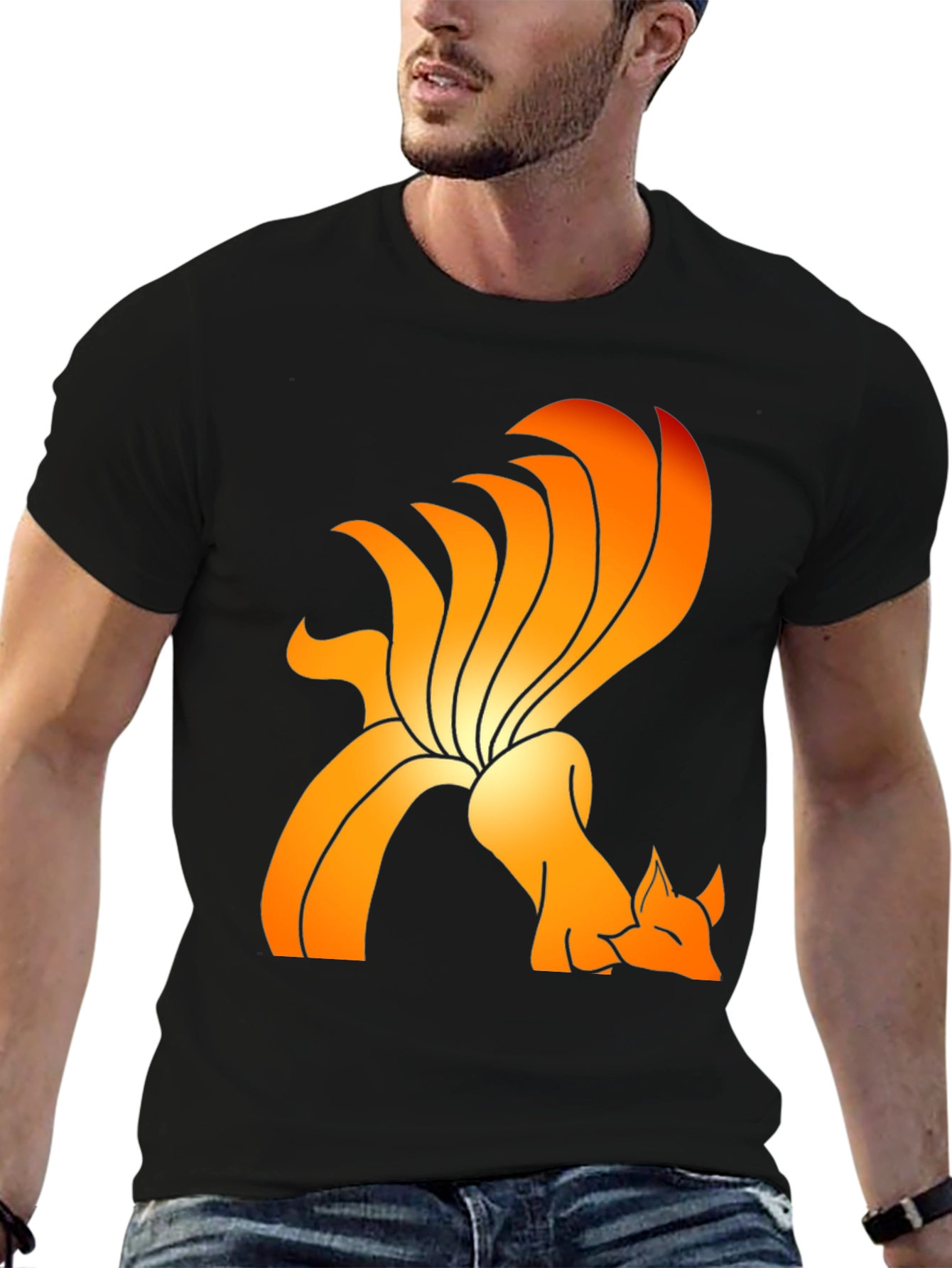 Nine-Tailed Fox Graphic Tee - Black Cotton Blend