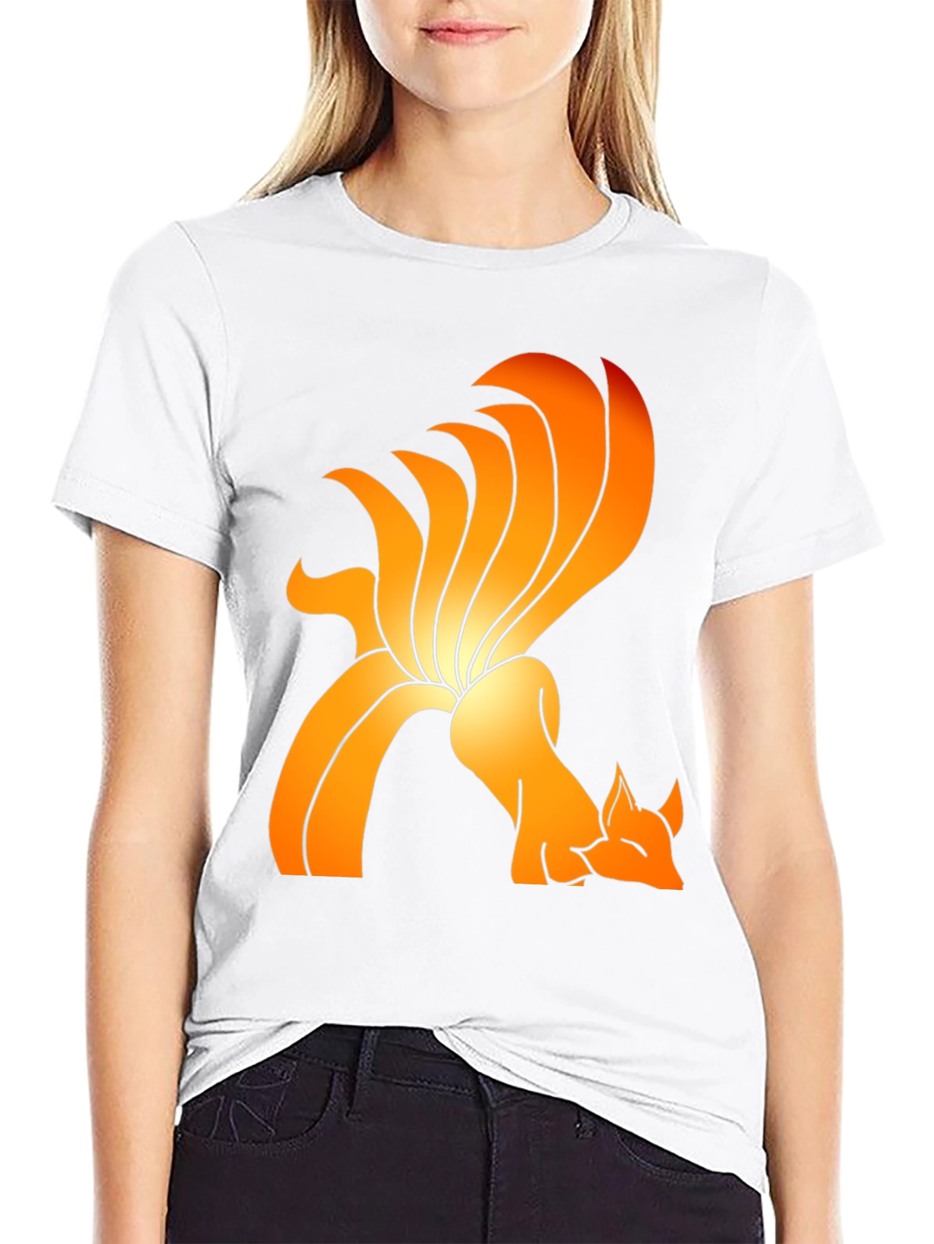 Nine-Tailed Fox Graphic Tee - Black Cotton Blend