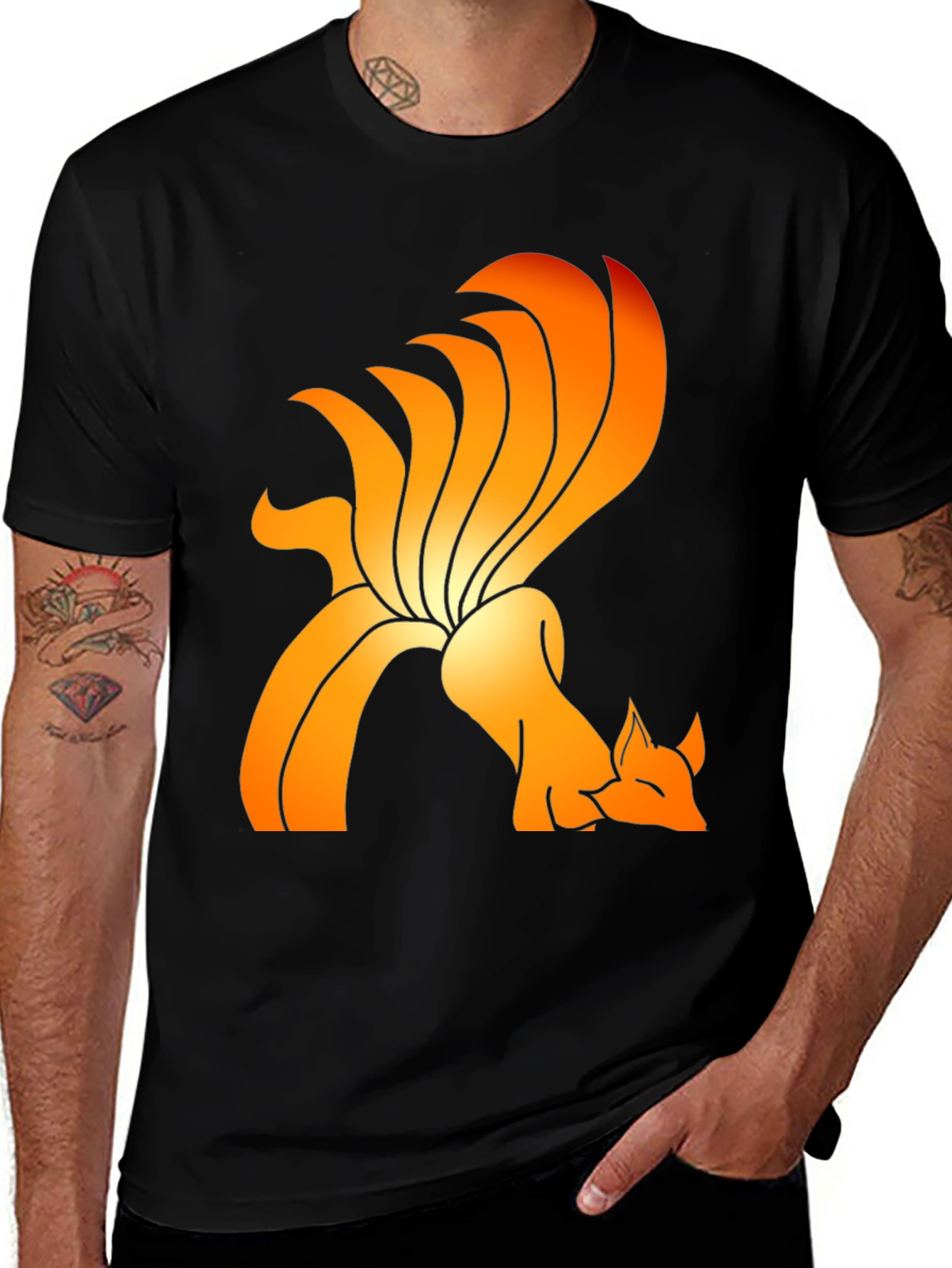 Nine-Tailed Fox Graphic Tee - Black Cotton Blend