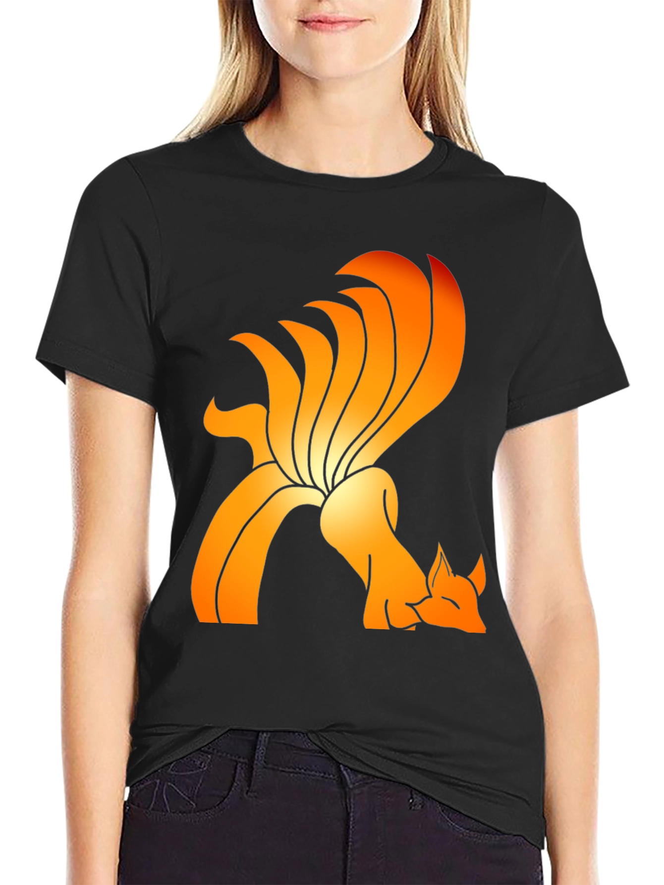 Nine-Tailed Fox Graphic Tee - Black Cotton Blend