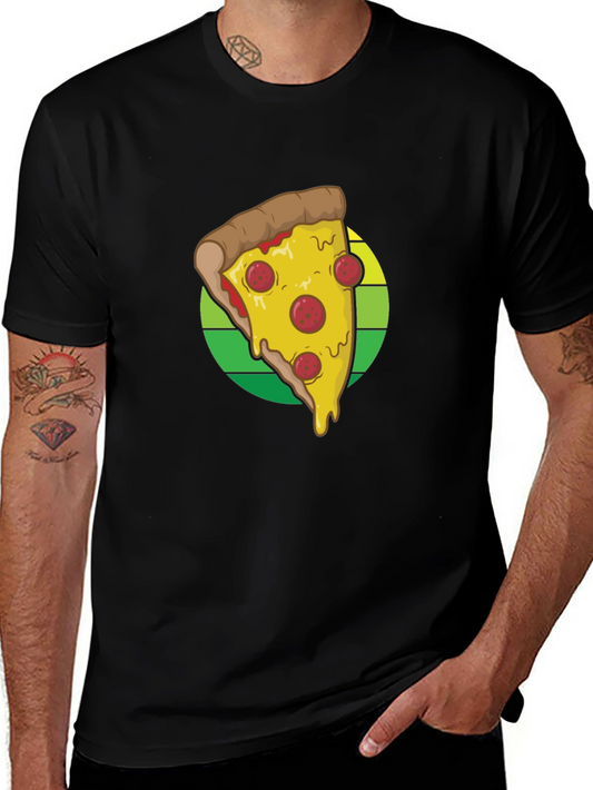 Pizza Slice Graphic Tee - Casual Black T-Shirt