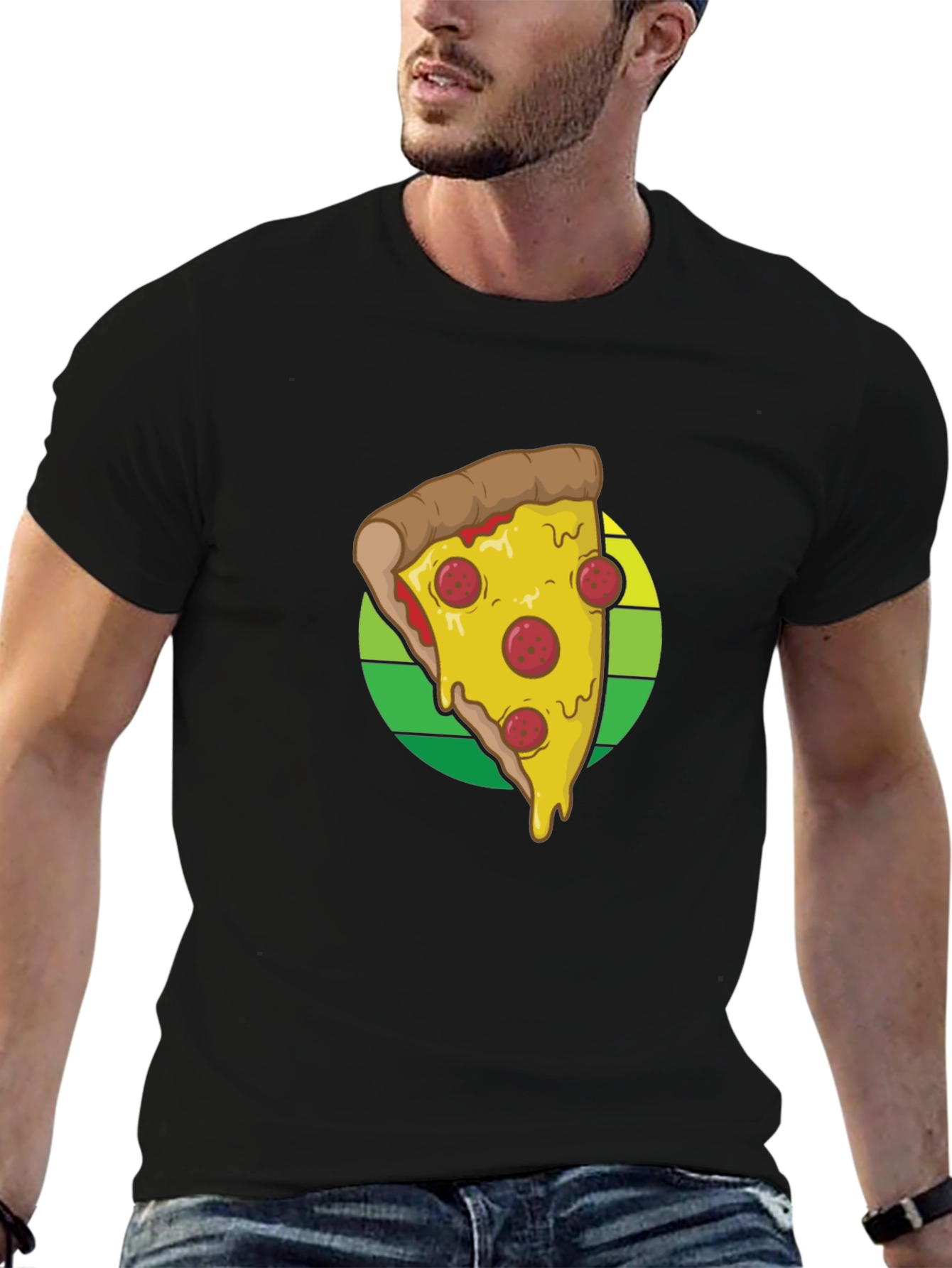 Pizza Slice Graphic Tee - Casual Black T-Shirt