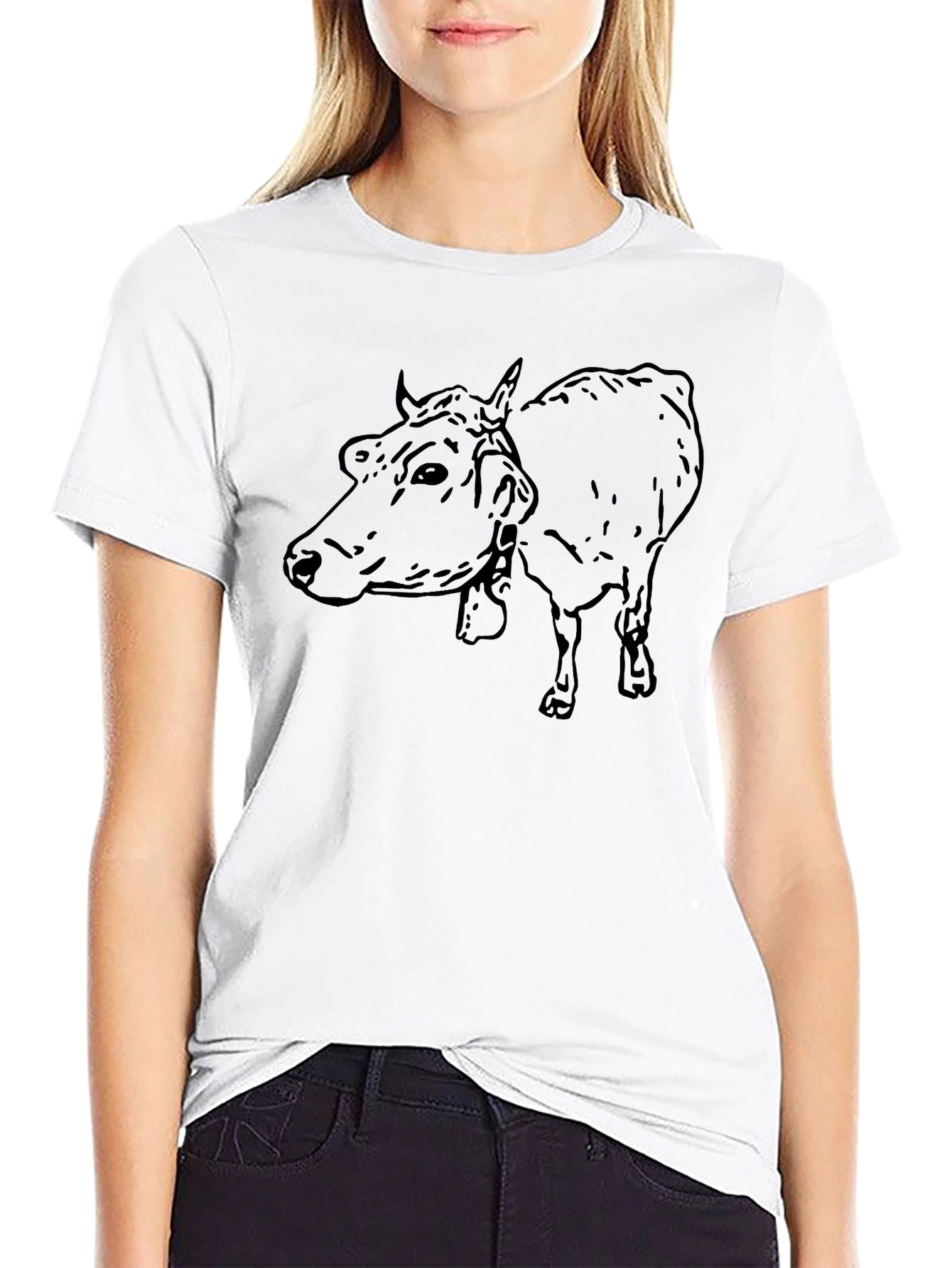 Cow Outline Graphic Black T-Shirt