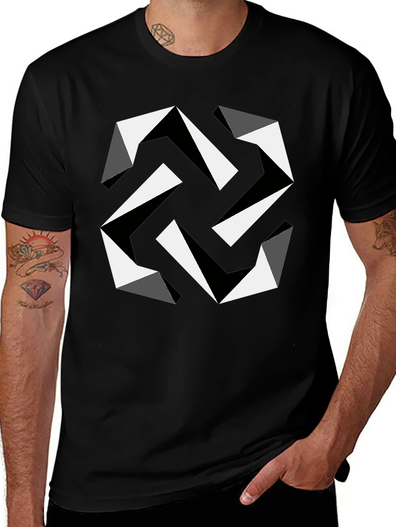 Geometric Illusion Black T-Shirt