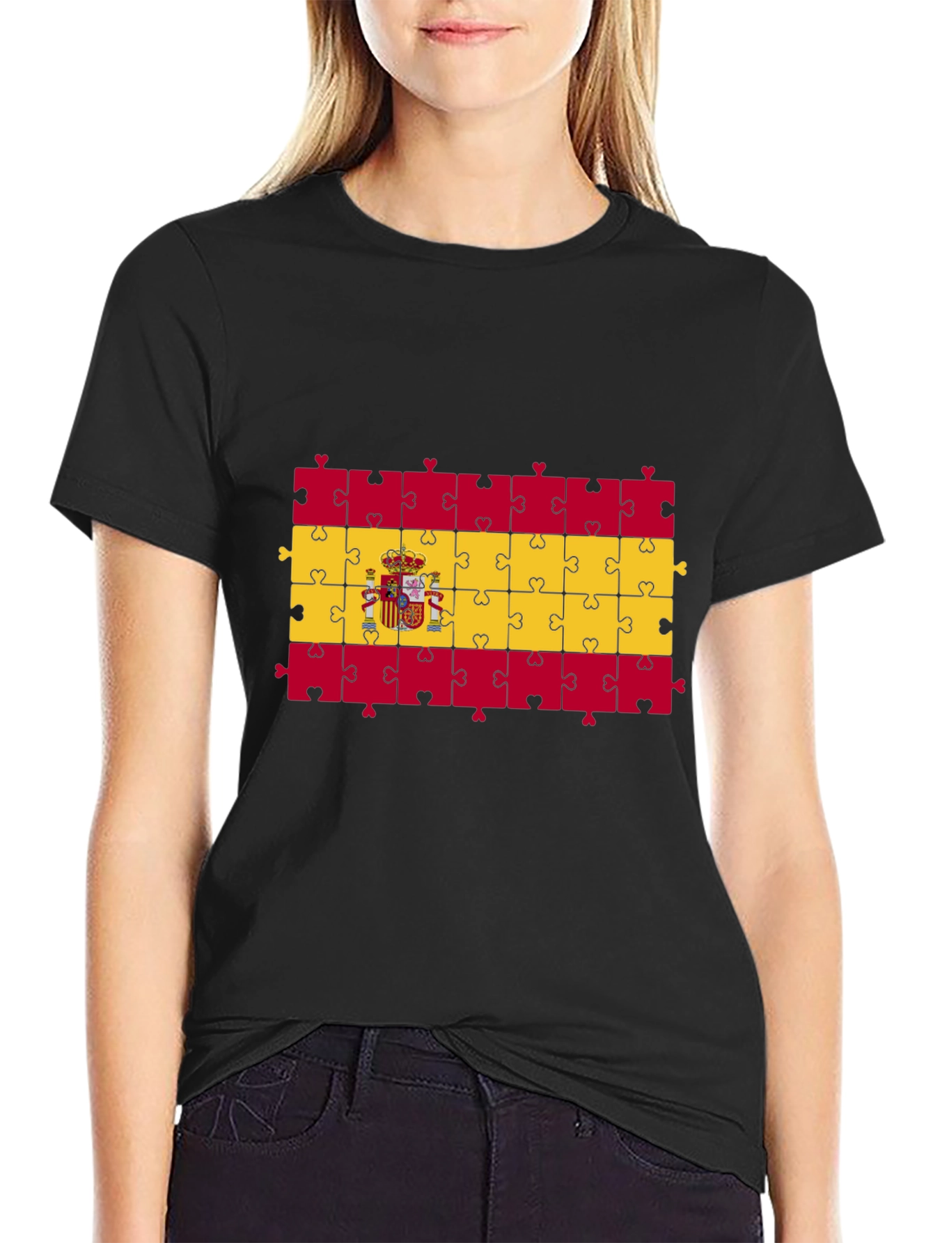Spain Flag Puzzle T-Shirt - Black